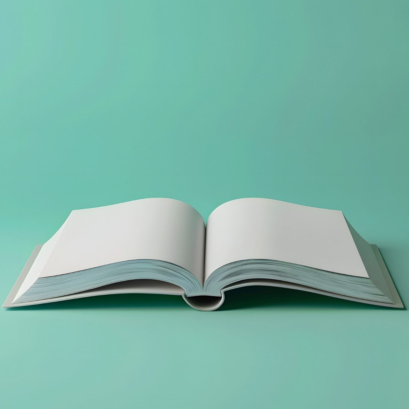 Open blank book on a teal background.