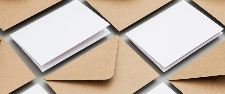 Blank white cards placed near brown envelopes.