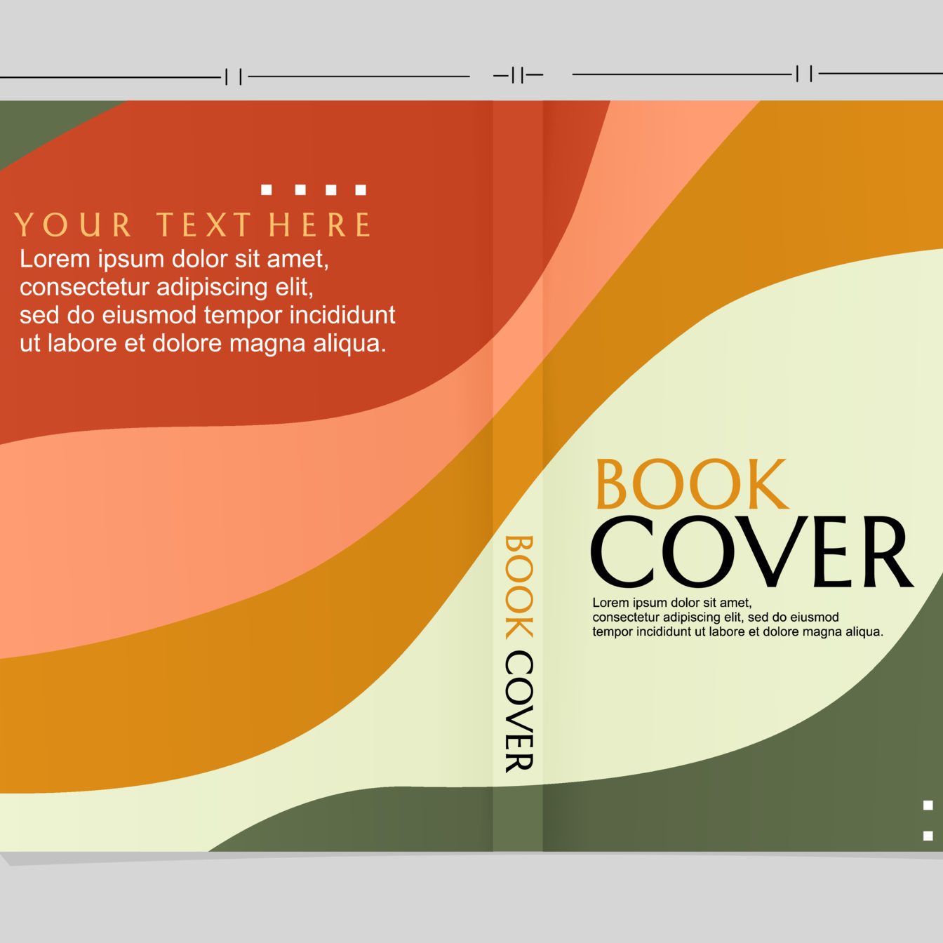 Abstract book cover design with colorful wavy patterns and space for text.