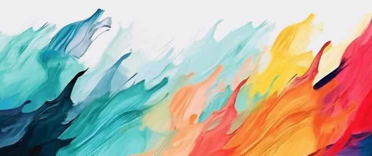 Abstract wavy patterns in vibrant teal, orange, and soft blue hues.