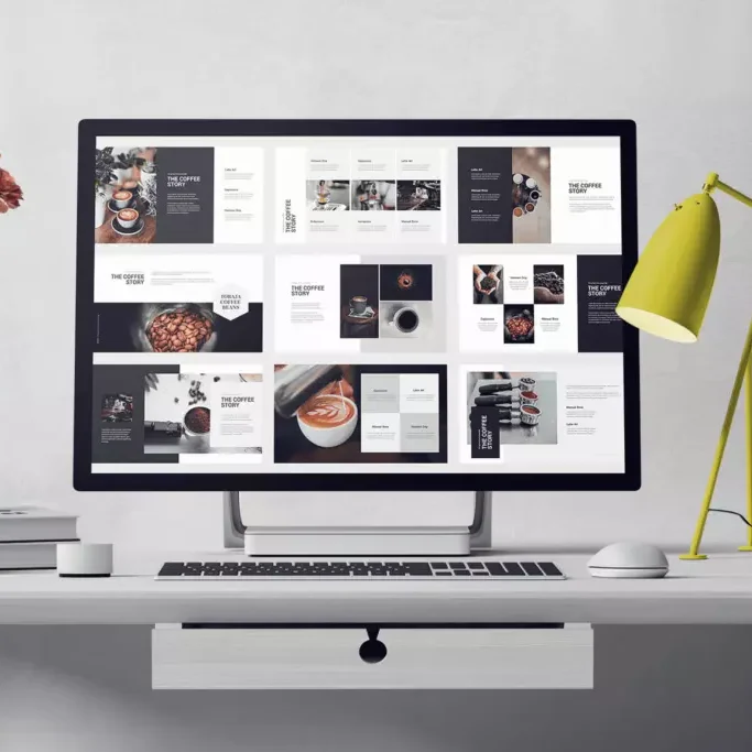 A modern computer monitor displaying a clean, minimalist website design.